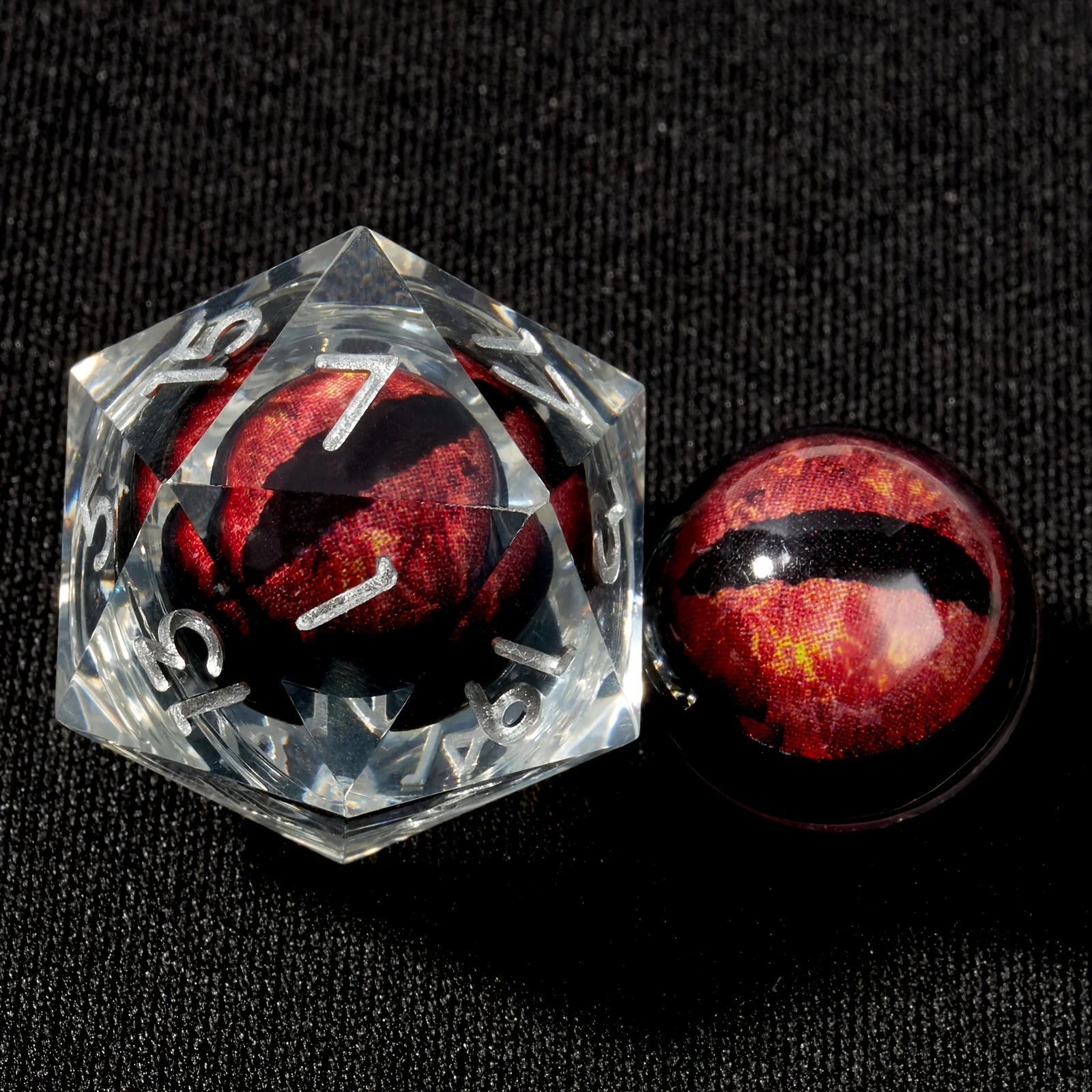 Dragon's Eye Dice Set (Crimson) | Sharp-edged Polyhedral Liquid Core, 7pc set