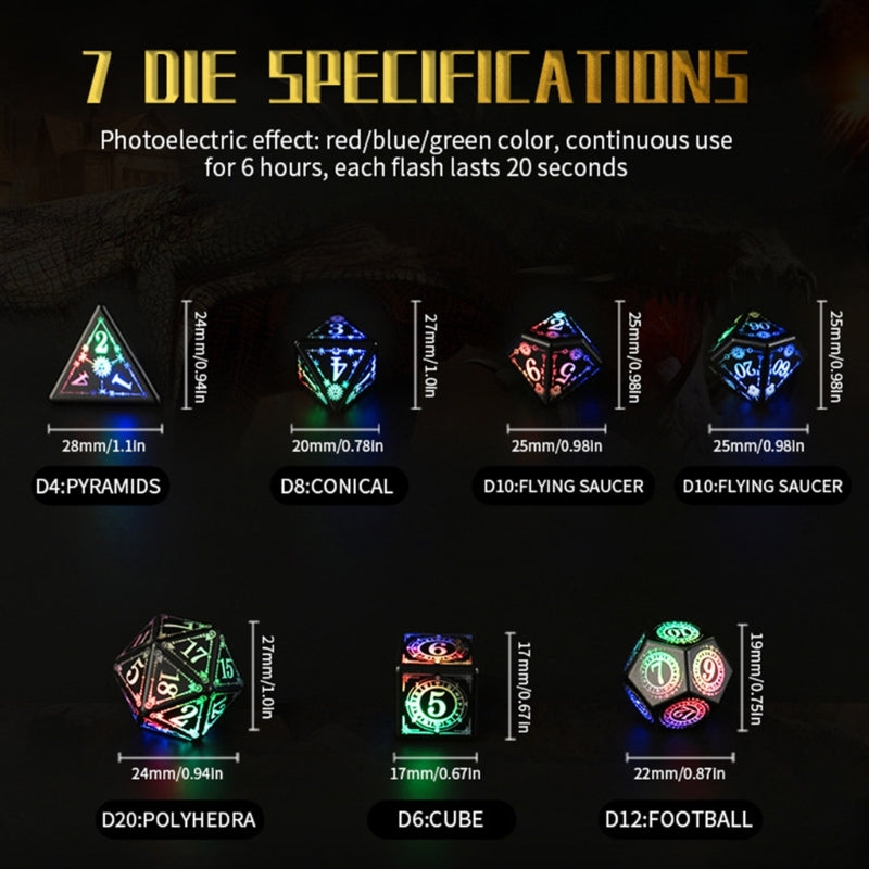 Electronic Dice Set | Rechargeable | 7-pc set of Polyhedral RPG dice