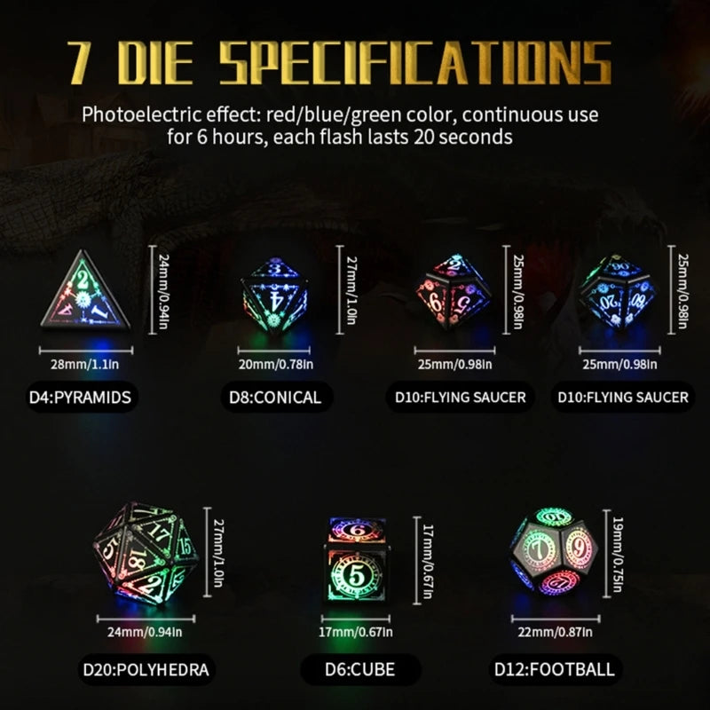 Electronic Dice Set | Rechargeable | 7-pc set of Polyhedral RPG dice