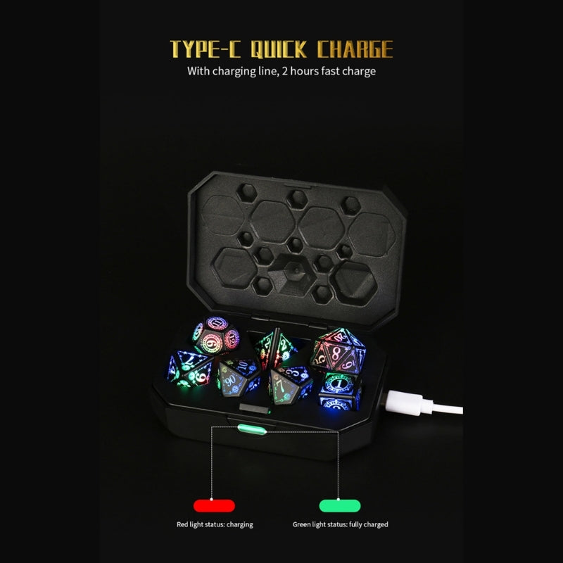 Electronic Dice Set | Rechargeable | 7-pc set of Polyhedral RPG dice