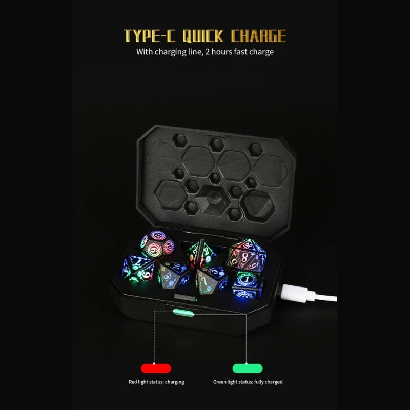 Electronic Dice Set | Rechargeable | 7-pc set of Polyhedral RPG dice